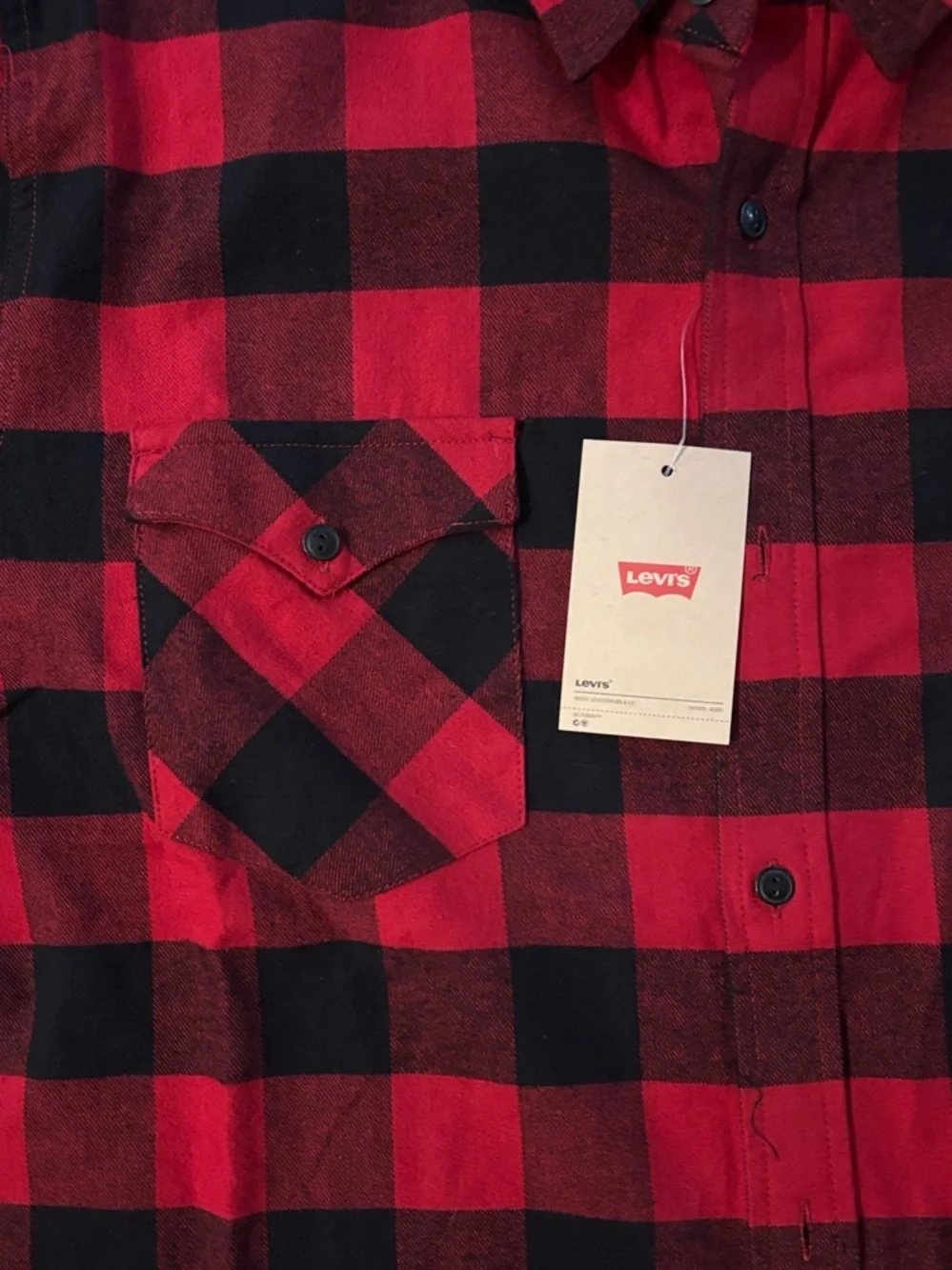 Levi’s NWT Men's Buffalo Plaid Flannel Long Sleeve Shirt - Red & Black - X Large
